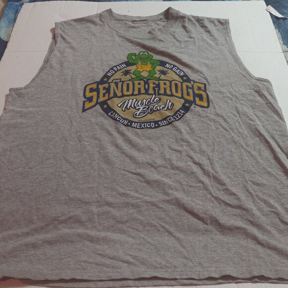 Senor Frogs Mens XL Muscle Tank Top Shirt Gray Muscle Beach Cancun Mexico - Picture 1 of 7